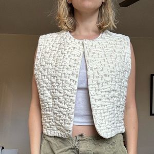 Textured white button vest